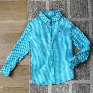Vineyard vines turquoise blue white gingham Checkered shirt performance fabric